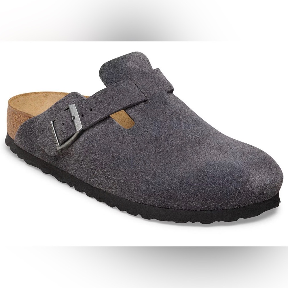 Birkenstock Suede Slip-On Clog in Charcoal Gray with Buckle size 39